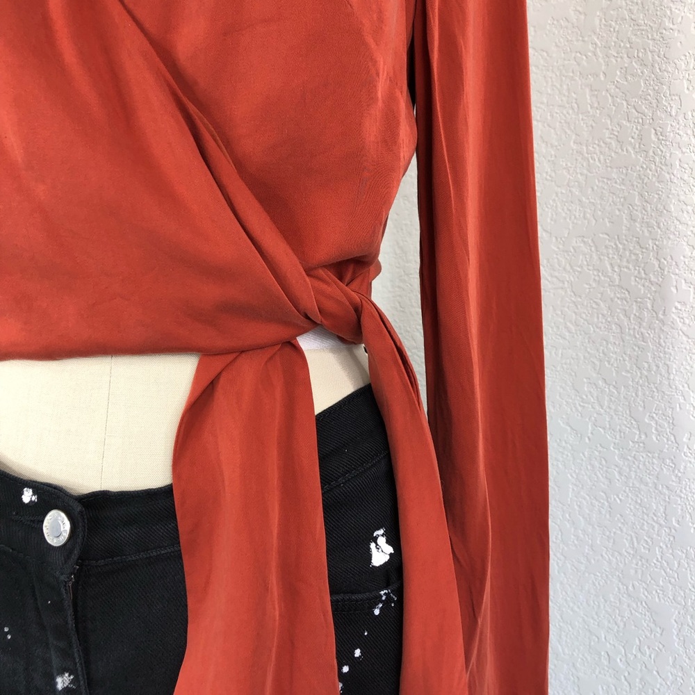 Intermix Whitney Wrap V Neck Crop Long Sleeve Top - Picture 6 of 12